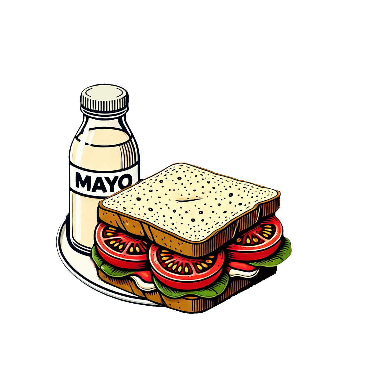 ai generated, sandwich, salad, bread, mayo, icon, tomatoes, bottle, mayonnaise, sauce, food, lunch, snack, intro, welcome, advert, business, recipe, diner, healthy, header, cafeteria, eating, canteen, cafe service