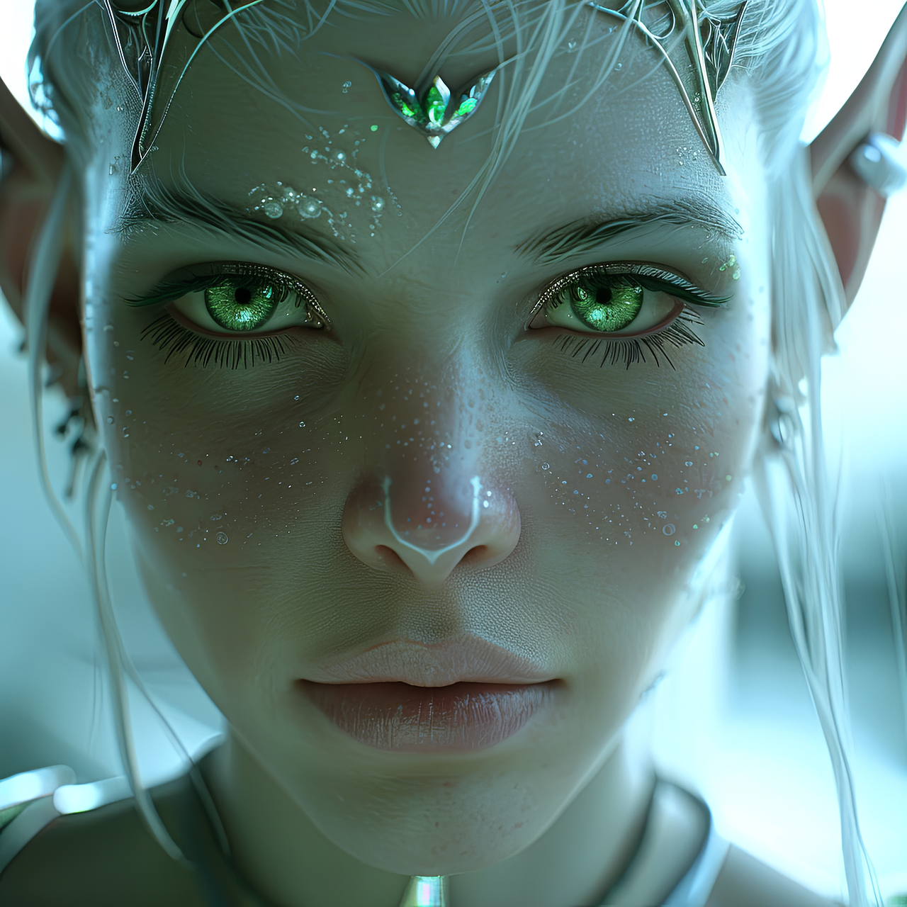 elf, female, woman, elven, fantasy, ears, green eyes, ai generated