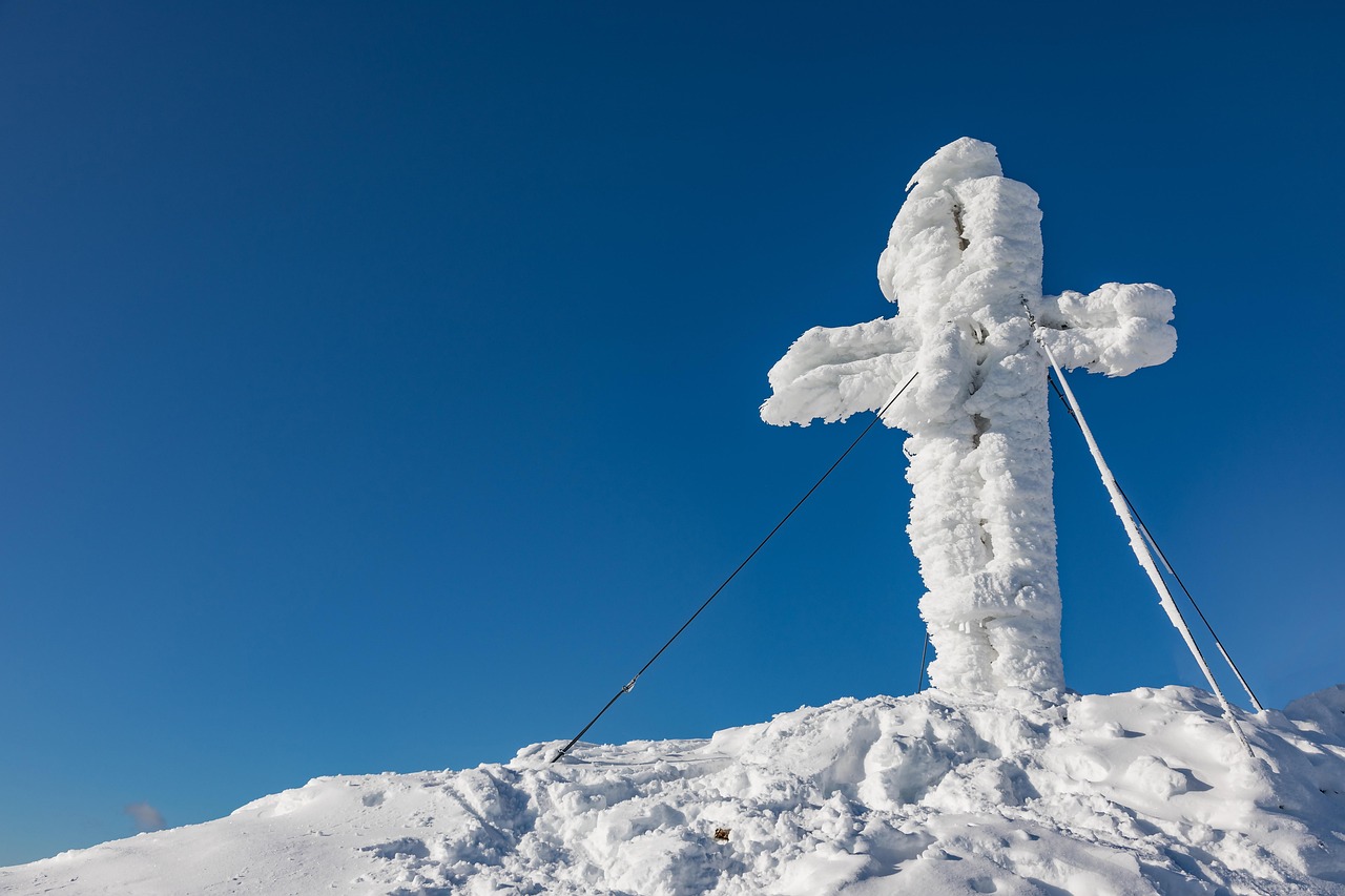 summit cross, cold, snow, drift, mountains, heaven, frost, winter magic, backcountry skiiing, cross